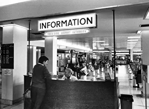Teesside Airport information desk. 10th June 1980 Teesside Airport information desk. 10th June 1980