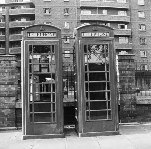00468 Gallery: Telephone Kiosks outside a tall apartment block, 9th October 1962