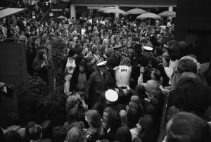 Tennis star Bjorn Borg escorted from screaming fans at Wimbledon 1974 Tennis star Bjorn Borg escorted from screaming fans at Wimbledon 1974