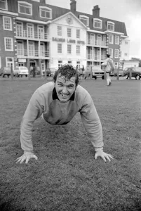 00229 Gallery: Terry Paine of Hereford United in the pouring rain at the Balmer Lawn Hotel in the New