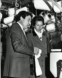 Terry Stae with Princess Anne during a tour of the Aristoc factory. 15th November 1988