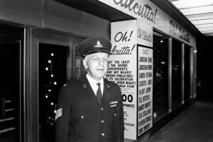 Images Dated 29th December 1972: Theatre: Entertainment: Oh! Calcutta! Feature: Commissionaire Alf Bryant outside