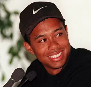 Images Dated 15th July 1997: Tiger Woods golfer at a press conference July 1997 on the eve of the Open Golf tournament