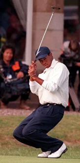 Images Dated 17th July 1997: Tiger Woods at the Open Golf Championship Troon July 1997 after his birdie on the 18th