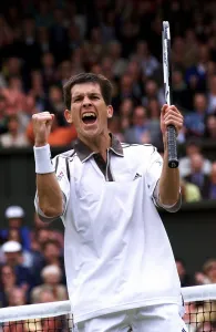 Tim Henman celebrates set point against Jim Courier June 1999 at the Wimbledon Tim Henman celebrates set point against Jim Courier June 1999 at the Wimbledon
