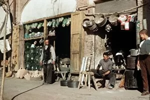 Tinsmith at work in Khoy village near Turkey Iran frontier North West Iran