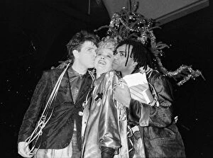 Tom Bailey, Alaanah Currie and Josh Leeway who form British pop group The Thompson Twins