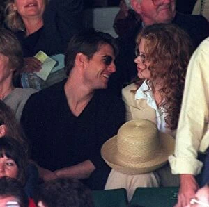 Images Dated 5th July 1996: Tom Cruise actor Film star sits with wife Nicole Kidman actress on Wimbledon