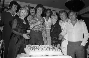 Tom Jones June 1974 birthday party in Las Vegas with guests Liberace, Sonny Bono Tom Jones June 1974 birthday party in Las Vegas with guests Liberace, Sonny Bono