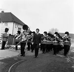 Images Dated 8th March 1970: Tom Jones met the band of the Welsh Guards at ATVs Studio Centre, Borehamwood, today