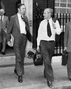 Tony Benn and colleague walking from 10 Downing Street,Westminster Tony Benn and colleague walking from 10 Downing Street,Westminster