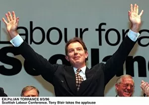 Images Dated 8th March 1996: Tony Blair arms outstretched thanking Scottish Labour Conference applause. 1996