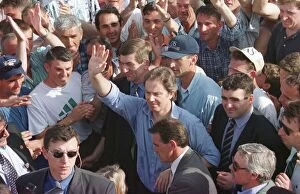 Images Dated 4th May 1999: Tony Blair in Brazda Refugee Camp, Macedonia April 1999 during visit to Kosovo
