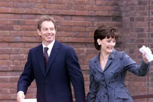 Tony Blair and Cherie Blair at Bournemouth Church Sept 1999, leaving Church service Tony Blair and Cherie Blair at Bournemouth Church Sept 1999, leaving Church service