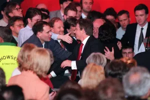 Tony Blair at Festival Hall General Election May 1997. Tony Blair shakes hands with Tony Blair at Festival Hall General Election May 1997. Tony Blair shakes hands with