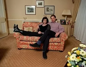 Images Dated 26th March 1997: Tony Blair at home with wife Cherie relaxing in the lounge. March 1997