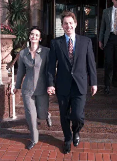 Images Dated 4th October 1995: Tony Blair Labour Leader MP and wife Cherie Booth leave their hotel together. 1995