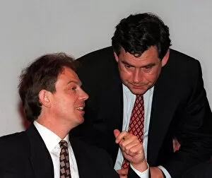 Images Dated 2nd October 1995: Tony Blair Labour leader speaking to Gordon Brown at the Labour Party Conference
