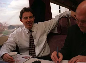 Tony Blair Labour Party Leader on train to Gloucester during the General Election Tony Blair Labour Party Leader on train to Gloucester during the General Election