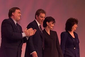 Images Dated 28th September 1999: Tony Blair MP and Cherie Blair September 1999 is applauded by John Prescott after