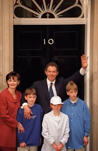 Tony Blair MP with family outside 10 Downing Street May 1997 after Labour won General Tony Blair MP with family outside 10 Downing Street May 1997 after Labour won General