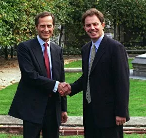Images Dated 11th October 1995: Tony Blair MP Labour leader greets the newest member of the Labour Party former