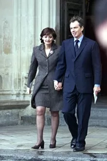 Images Dated 25th January 1999: Tony Blair PM with his wife Cherie at the Memorial Service for Lord Rothermere. 1999