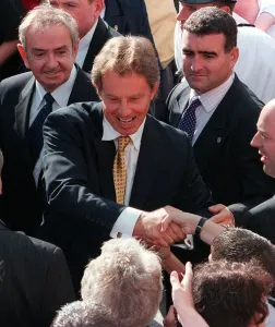 Tony Blair Prime Minister September 1999 Meeting public in Hamilton shaking Tony Blair Prime Minister September 1999 Meeting public in Hamilton shaking