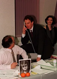 Tony Blair on the telephone at Walworth Road HQ as the first results of the Local Tony Blair on the telephone at Walworth Road HQ as the first results of the Local