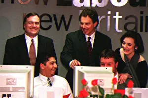 Tony Blair with wife Cherie and Deputy Leader John Prescott showing their delight Tony Blair with wife Cherie and Deputy Leader John Prescott showing their delight