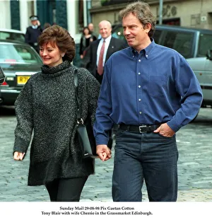 Tony Blair and wife Cherie hand in hand August 1998 in the Grassmarket Edinburgh Tony Blair and wife Cherie hand in hand August 1998 in the Grassmarket Edinburgh
