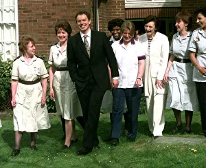Tony Blair and wife Cherie with nurses in Derby during election campaign Tony Blair and wife Cherie with nurses in Derby during election campaign