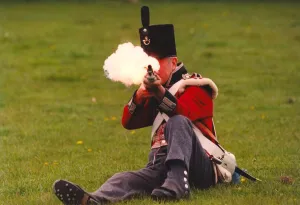 Tony Parker a soldier from Stockton testing his rifle (musket) at Beamish Museum Tony Parker a soldier from Stockton testing his rifle (musket) at Beamish Museum