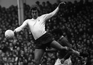 Tottenham Hotspurs Martin Chivers outjumps Everton's Henry Newton during their league Tottenham Hotspurs Martin Chivers outjumps Everton's Henry Newton during their league