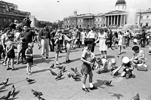 Tourists in Trafalgar Square, London, 10th August 1969 Tourists in Trafalgar Square, London, 10th August 1969