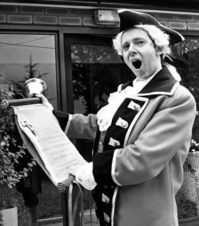Images Dated 14th October 1992: Town Crier David Mitchell awakens Lorraine Breckton of Chester before her wedding at