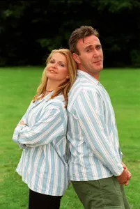 00138 Gallery: Toyah Wilcox TV Presenter July 1998 With actor Joe McGann in the Live Bed Show