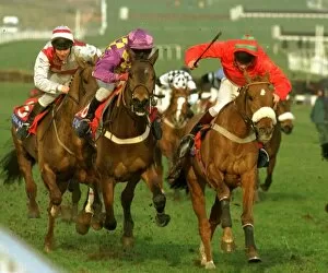 Images Dated 13th March 1996: Trainglot right wins from Treasure Again mauve and yellow check colours in the Coral Cup