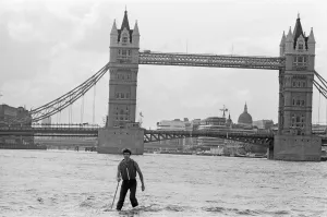 Transglobe expedition leader Sir Ranulph Fiennes walks across the River Thames near Tower Transglobe expedition leader Sir Ranulph Fiennes walks across the River Thames near Tower