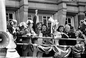 Images Dated 4th May 1975: Triumphant West Ham captain Billy Bonds with players as they parade the FA cup trophy to