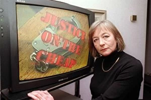 Images Dated 15th February 1999: TV Presenter Jane Franchi February 1999 Justice on the cheap on TV screen