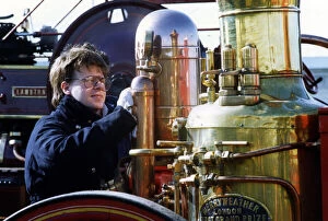 Images Dated 13th September 1993: Tyne and Wear Museums Martin Routledge polishes up a steam powere fire engine