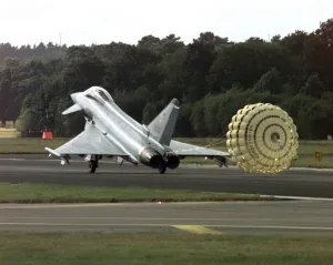 Typhoon Eurofighter lands at Farnborough Air Show. 7th September 1998 Typhoon Eurofighter lands at Farnborough Air Show. 7th September 1998
