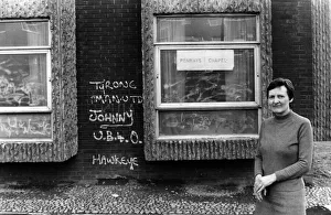 Images Dated 22nd March 1986: United Reform minister Patricia Parrish looks at some of the graffiti on the walls at her