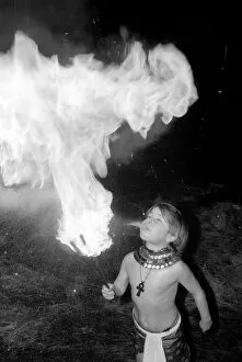 Images Dated 22nd December 1976: Unusual: Children. Fire Eater. 9 year old Tony Walls. Tony spitting a ball of flame