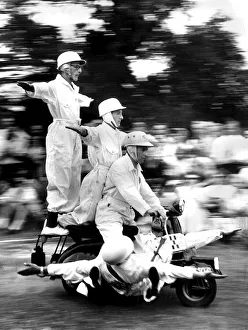 Five on One Vespa scooter July 1957 A dispaly given by the South London Vespa club Five on One Vespa scooter July 1957 A dispaly given by the South London Vespa club