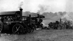 These veteran traction engines were waiting with steam up to race at the rally at Lambton These veteran traction engines were waiting with steam up to race at the rally at Lambton