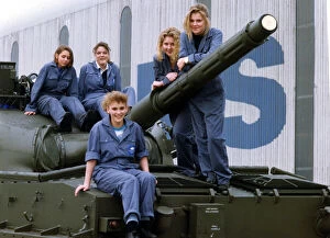 Images Dated 5th March 1992: Five of Vickers female apprentices on a vickers Mark 3 Tank on 5th March 1992