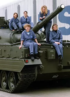 Images Dated 5th March 1992: Five of Vickers female apprentices on a vickers Mark 3 Tank on 5th March 1992