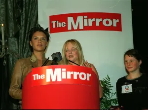 Victoria Adams and Emma Bunton of The Spice Girls May 1999 present award at The Victoria Adams and Emma Bunton of The Spice Girls May 1999 present award at The